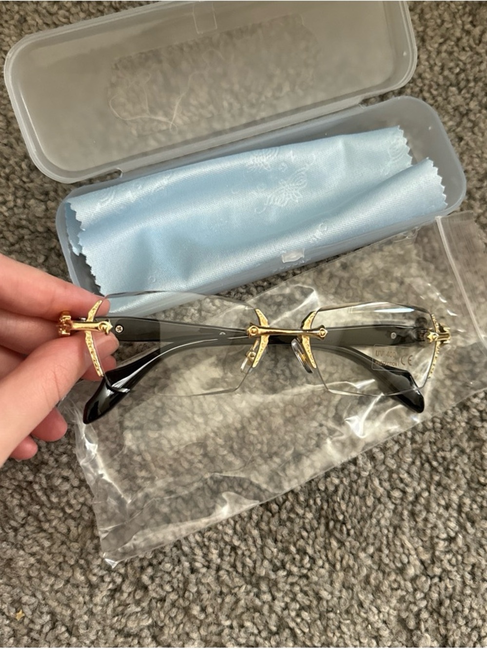 Gold Accent Rimless Sunglasses - Black Temples